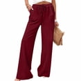 thumbnail image 5 of ClodeEU Women's Elastic Waist Wide Leg Pants,Casual Loose Fit Lounge Trousers with Pockets Wine,Women's Plus M, 5 of 6