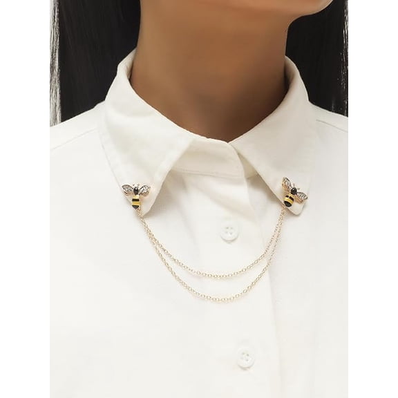 1 Pc Bee Brooches Collar Pins Bee Alloy Rhinestone Hanging Chain Brooches Vintage Honey Bee Brooch Pins for Shirt Collar Pins Hat Scarf Tie Pins Accessories Valentine's Day Elegant Gifts