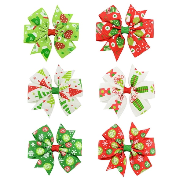 EeaseMX 6 uds., Lazo para el pelo de Navidad, banda acanalada creativa, pinza para el pelo con lazo de seis orejas para niños, niñas (1 + 2 + 3 + 4 + 5 + 6)