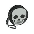 thumbnail image 1 of Textured Black Vinyl Skull Design Round Wristlet Purse with Removable Strap 5 Inch Diameter, 1 of 4