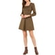 thumbnail image 1 of Vestido de cuadros A-line de manga larga con escote cuadrado para mujeres Inspire Chic en marrón-dorado, 1 of 7