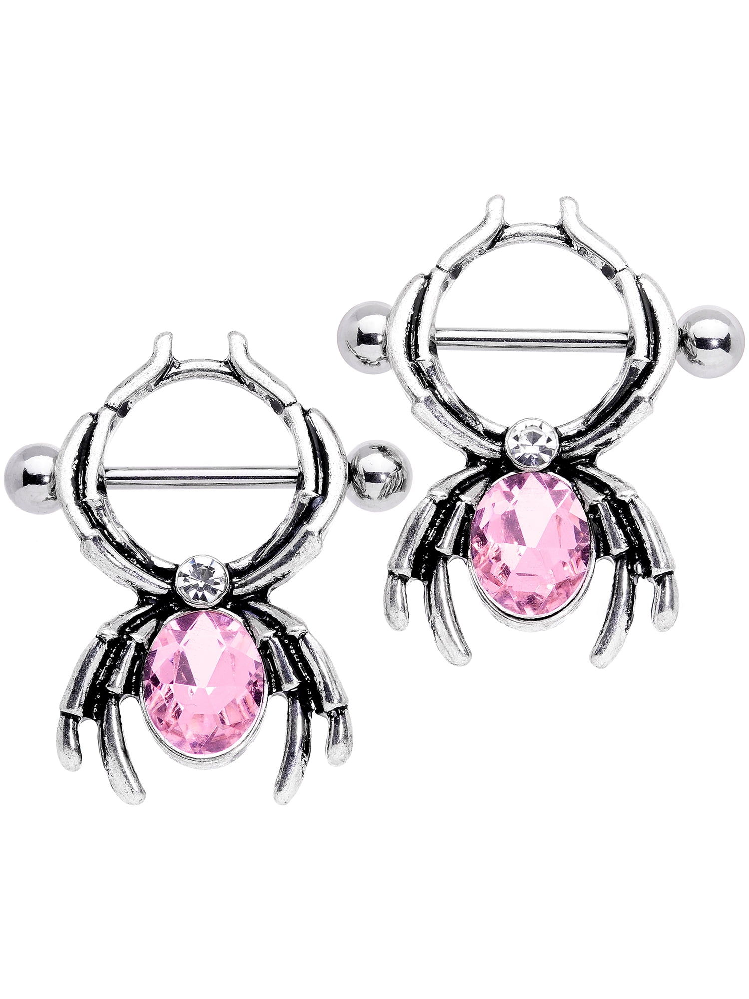Body Candy 2Pc 14G Nipplerings Piercing Women 316L Steel Pink Accent