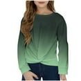 thumbnail image 2 of HAOTAGS Girls Gradient Color Tops 2025 Fashion Round Neck Long Sleeve Shirts Green Size 5 Years, 2 of 9