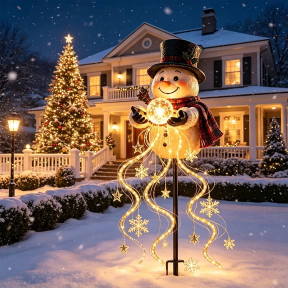 Snowman Magic Fountain, Flowing Snowflake LED Christmas Garden Light,Solar Power and Outdoor Garden Stake for Christmas Yard Decor