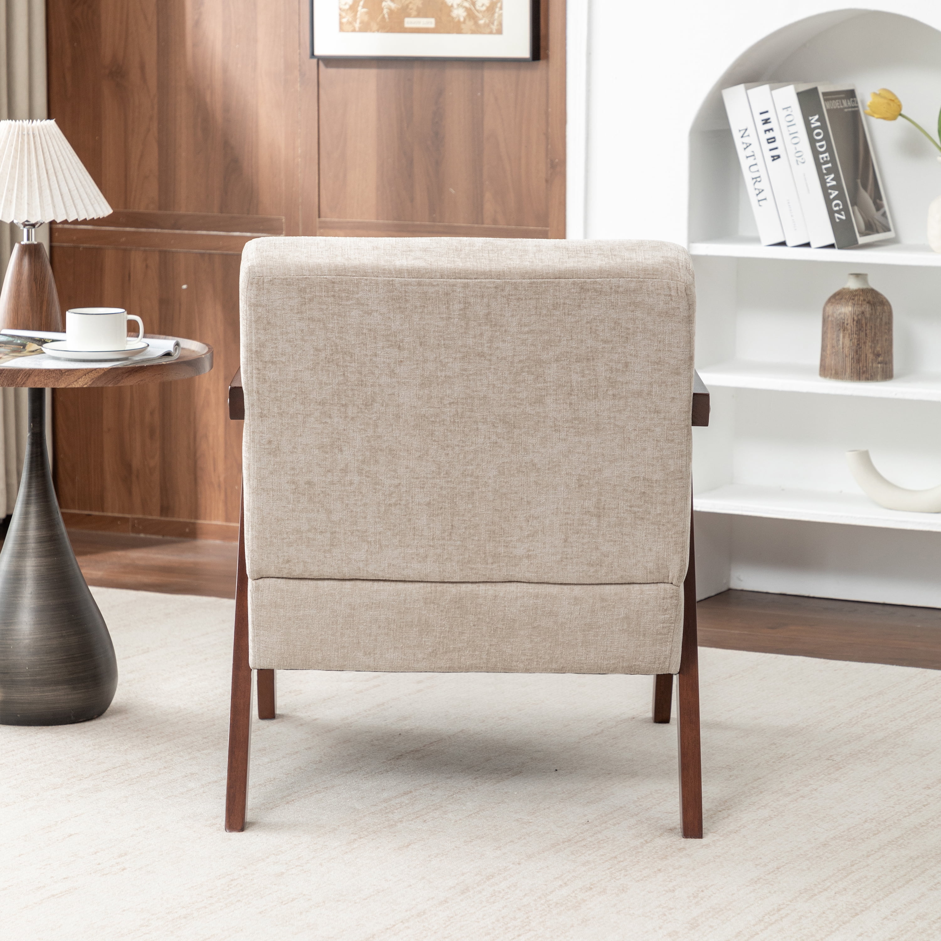 Leumius Mid Century Modern Accent Chair,Upholstered Reading Armchair with Solid Wood Frame,Accent Chair for Living Room Bedroom Apartment, Easy Assembly,Greige