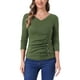 thumbnail image 1 of BLUSA RUCHADA PARA MUJERES CHIC INSPIRE CON BOTONES DECORATIVOS, CUELLO EN V, MANGAS 3/4, TEJIDO SÓLIDO, COLOR VERDE OLIVA, 1 of 5