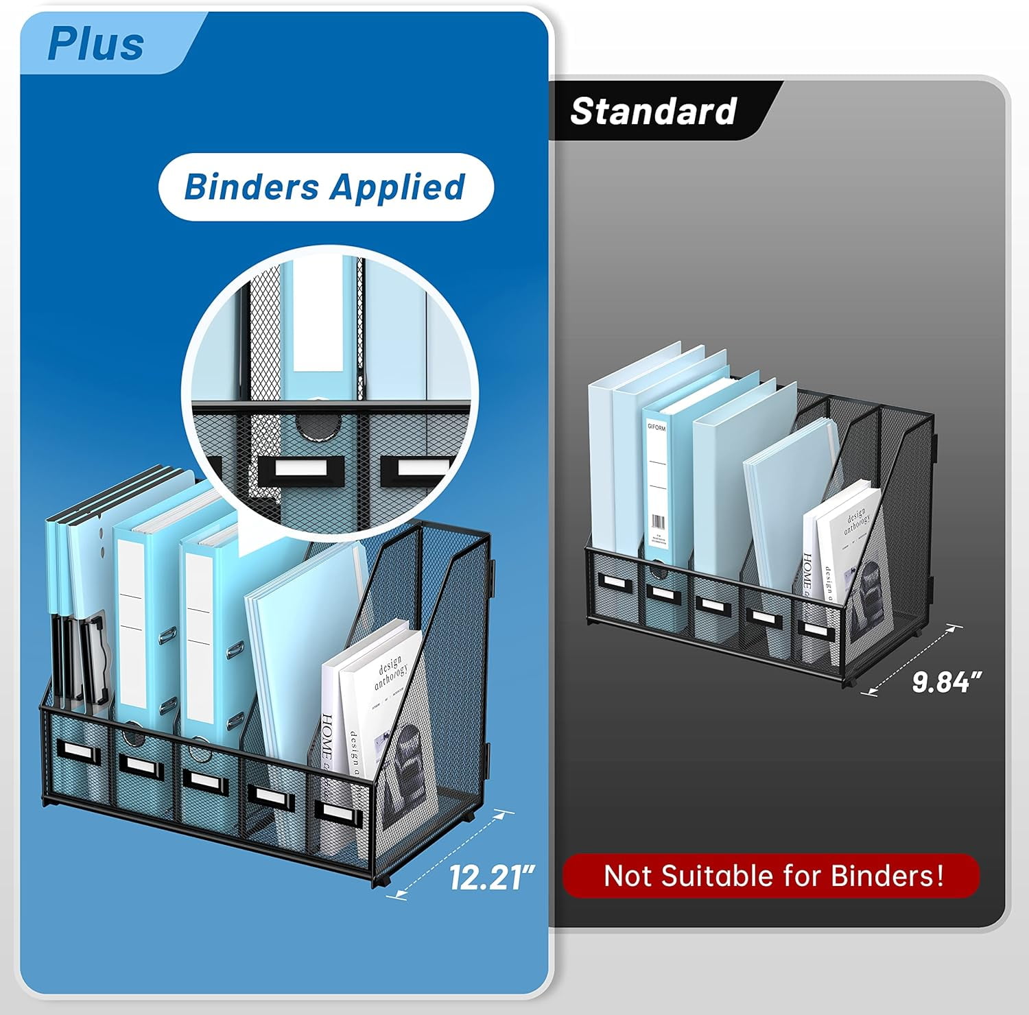 INTIGE Desktop Organizers with 5 Vertical Compartments Rack, File Storage for Office, Home Workspace, Black Plus