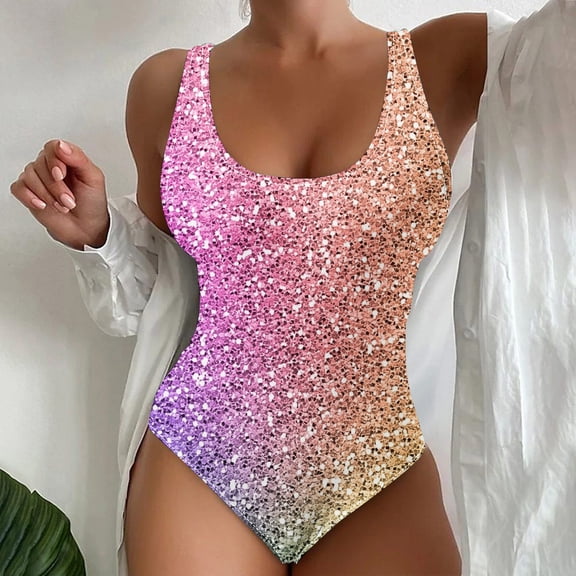 Dihao One Piece Swimsuit for Women Clearance Plus Size Women Sexy and able Sparkle Printed Beach Swimsuit Tummy Control Bathing Suit