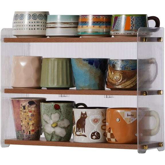 Coffee Mug Holder Wooden Cup Station Organizer  Cup Holder for Coffee Bar Mug Display Rack for Countertop Mug Holder Shelf for Home Kitchen Pine Wood