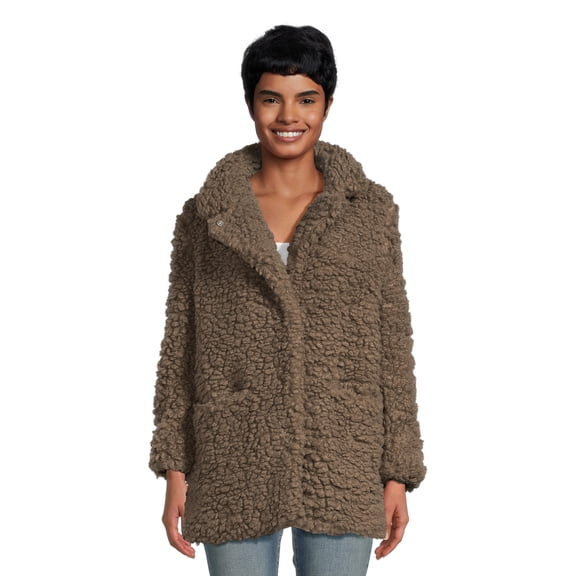 XOXO Women’s Oversized Faux Shearling Coat with Pockets