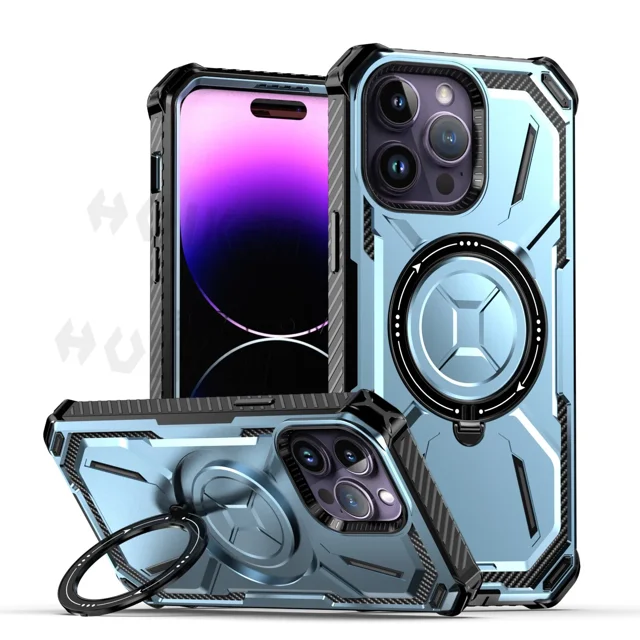 Magnetic MagSafe Case for iPhone 16 Pro Max 15 Plus 14 Pro 13 12 Heavy Duty Shock Absorption Body Protective Rotatable Kickstan Blue iPhone 13 Pro Max