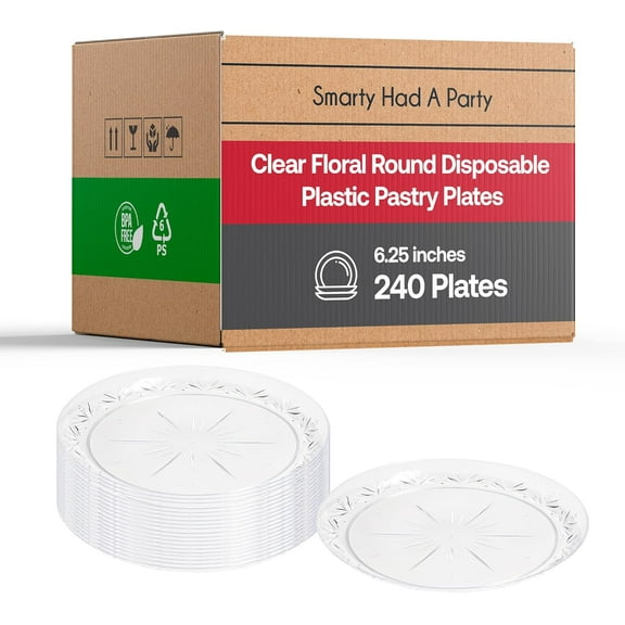 Elegant Disposable Plastic Dessert Plates 240 Pcs - 6" Heavy Duty Fancy Clear Salad Plates - Appetizer Cake Plates - Bulk Party Supplies For Wedding, Easter, Birthday Parties & All Occasions