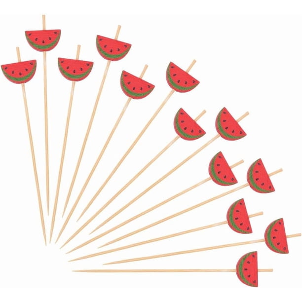 100 brochetas de bambú de sandía, palillos para cócteles, palillos de frutas, palitos para decorar bebidas y aperitivos, comida hecha a mano.