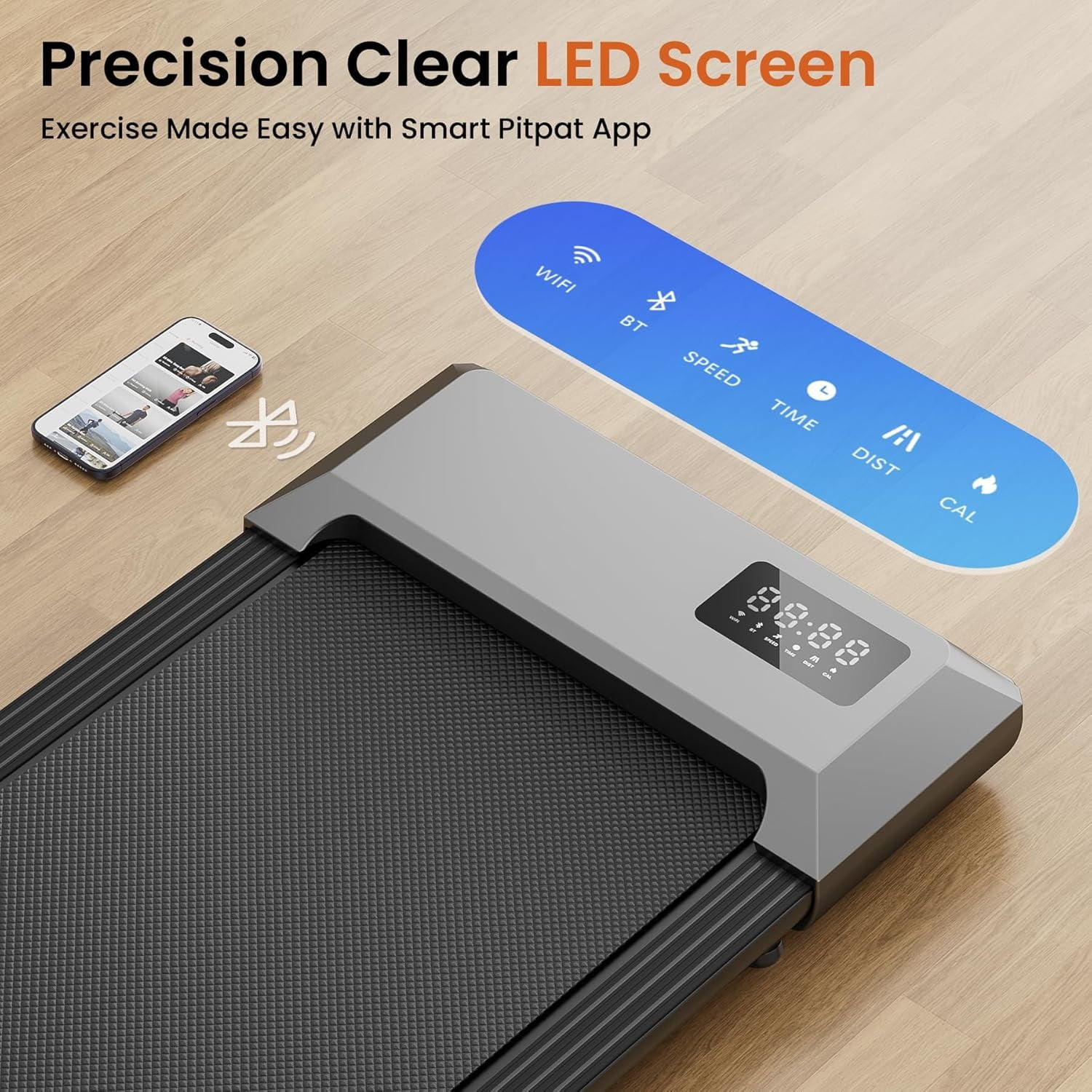 Walking Pad Upgrade Smart Under Desk Treadmill, 2.5HP Small Quiet Portable Treadmill,Walking Treadmill Under Desk,APP & Remote Control, Knee-Protective,No-Assembly