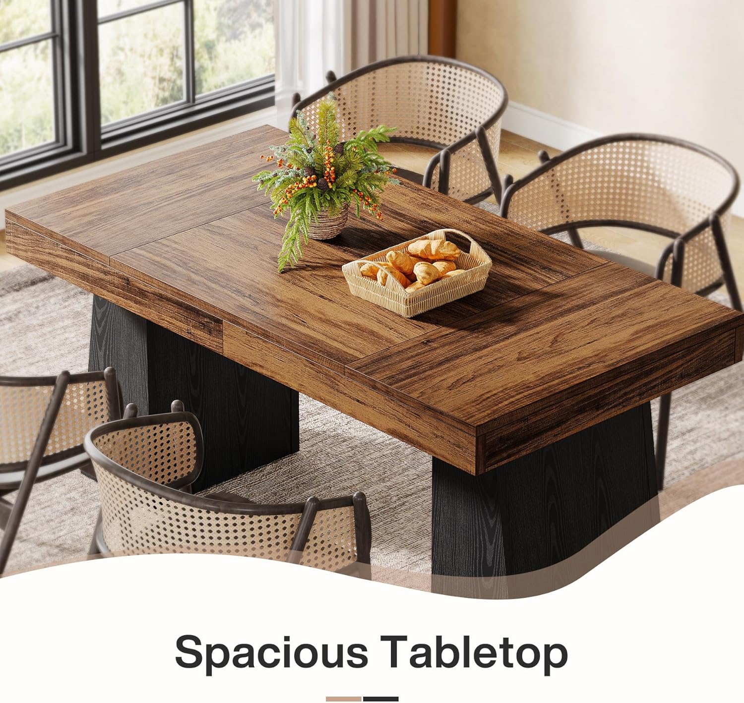 Tribesigns 55“ Dining Table for 4-6, Rectangular Wooden Dining Room Table, Kitchen Dinner Table, Black & Brown