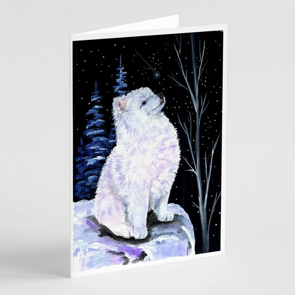 Starry Night American Eskimo Greeting Cards and Envelopes Pack of 8