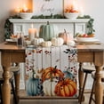 thumbnail image 2 of Fall Table Runner Thanksgiving Orange Blue Pumpkin Table Runners Berry Eucalyptus Leaf Wood Cotton Linen Dresser Scarf Kitchen Dining Table Decor for Fall Holiday Party Decor 13x72 Inch, 2 of 9
