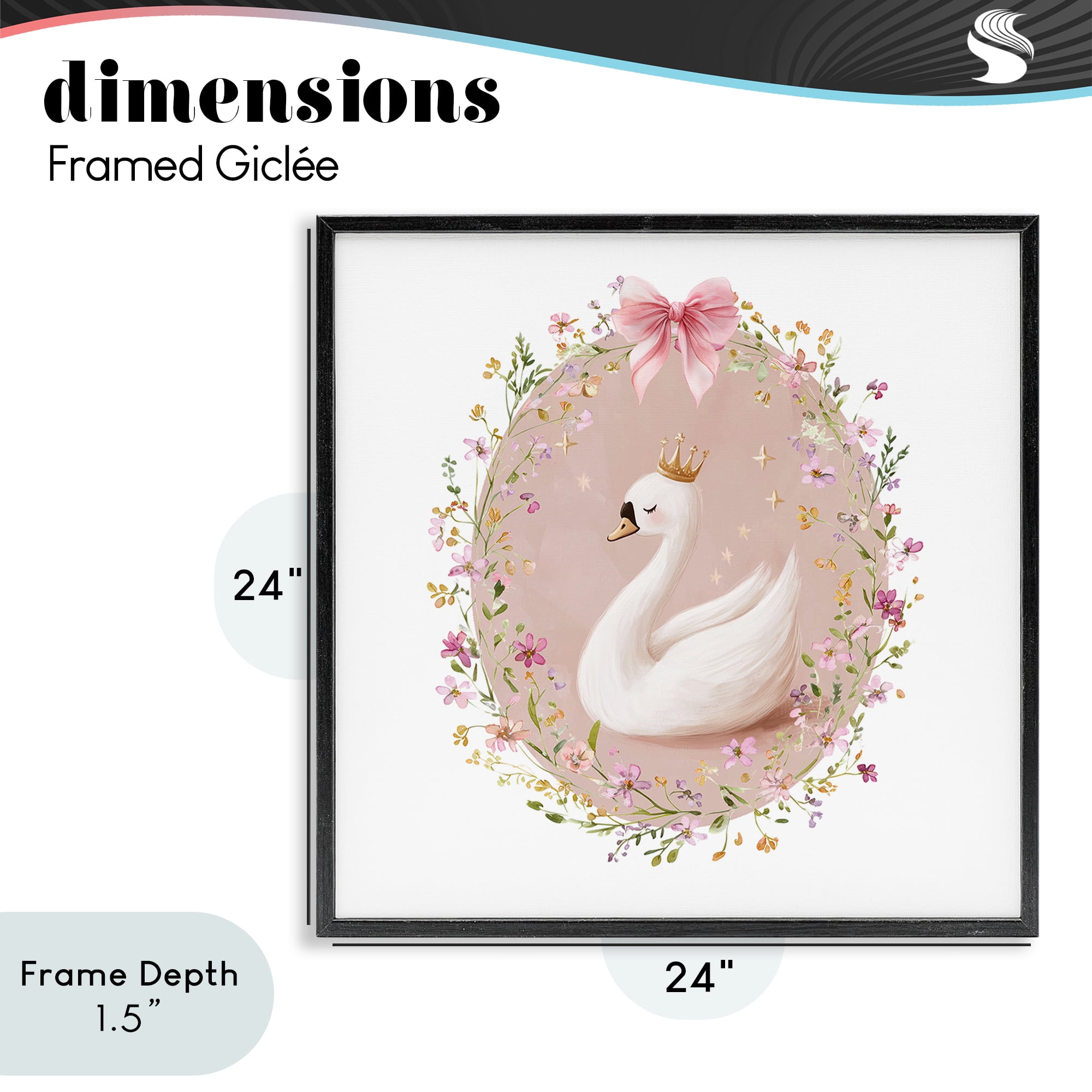 Stupell Industries Queen Swan with Florals Black Framed Giclee Art, design by Christine Simpson Art