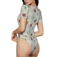 thumbnail image 3 of Daiia Funny Cat White print Women's Crew Neck Short Sleeve Bodysuit Fashion Tops Fit Casual Basic Extender Bodysuit-Large, 3 of 9