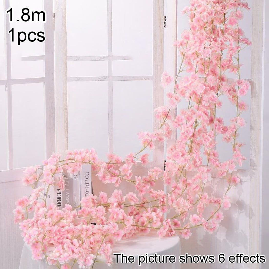 1-2m Artificial Flowers Fake Hanging Cherry Rattan Wedding Decor Garland Plant 