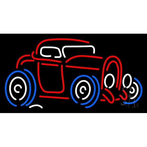 Vintage Car LED Neon Sign 13 x 24 - inches, Clear Edge Cut Acrylic Backing, with Dimmer - Bright and Premium built indoor LED Neon Sign for automotive store, and mall.