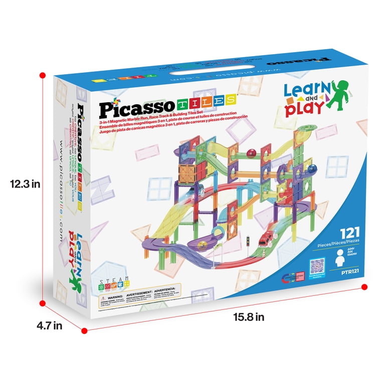 PicassoTiles 3-in-1 Magnetic Tiles Marble Run Race Track Set photo 8