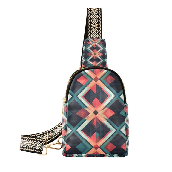 FORMRS Womens Crossbody Sling Bag Travel Daypack Shoulder Chest Backpack, Green Abstract