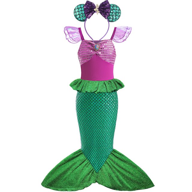 Disney Kids Dress For Girls Cosplay Little Mermaid Ariel Princess Costume Children Carnival Birthday Party Clothes Mermaid Dress5-6T Gao Jinjia LED