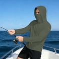 thumbnail image 2 of Mrmaere Men's UPF 50+ Sun Protection Hooded T-Shirt with Face Mask Pullover Long Sleeve Outdoor Top Army Green L, 2 of 7