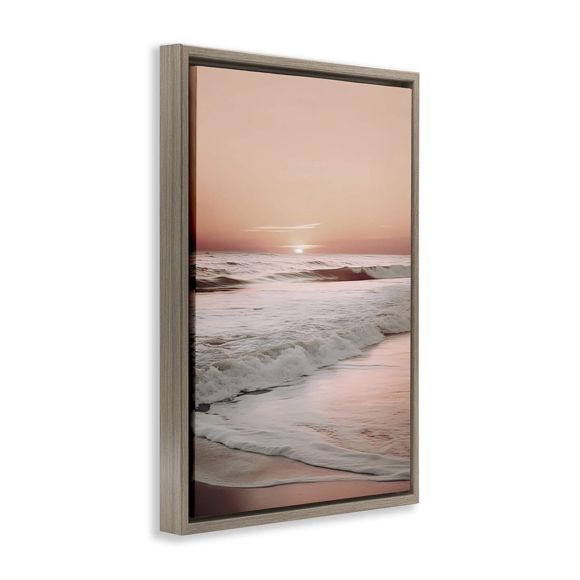 Apricot Beach View Brown Framed Floater Canvas Wall Art, design by Decent Exposures