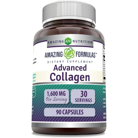 Amazing Formulas Advanced Collagen 1600 Mg Per Serving 90 Capsules Supplement | Collagen Type I, II & III, with Vitamin C & Hyaluronic Acid | Non-GMO | Gluten-Free | Made in USA