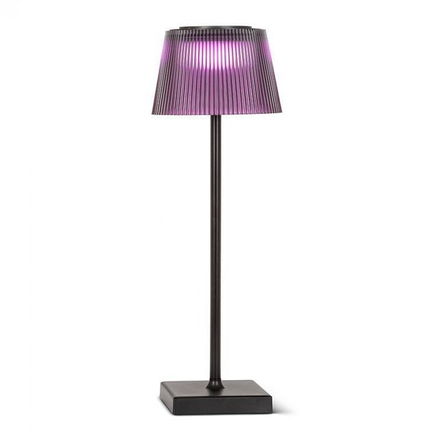 Abat-Jour Cannelé Violet avec Base Noire Lampe de Table Extérieure à Led