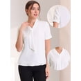 thumbnail image 2 of Blusas de gasa con cuello en V casual de manga corta para mujer con corbata blanco L, 2 of 5