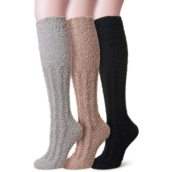 JIANFANG Fuzzy Socks for Women 3 Pairs Knee High Fluffy Soft Warm Stocking Cozy Slipper Plush Winter Long Christmas Socks