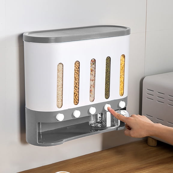 5 Grids Column Dry Food Dispenser Cereal Dispenser Rice Grain Wall Mounted Storage Containers Set