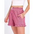 thumbnail image 6 of ANRABESS Womens Ruffle Boxer Shorts Pajama Gingham Shorts Summer Casual Lounge Sleep Plaid Beach Bottoms Pockets 2026 Trendy Red White Plaid X-Large, 6 of 9