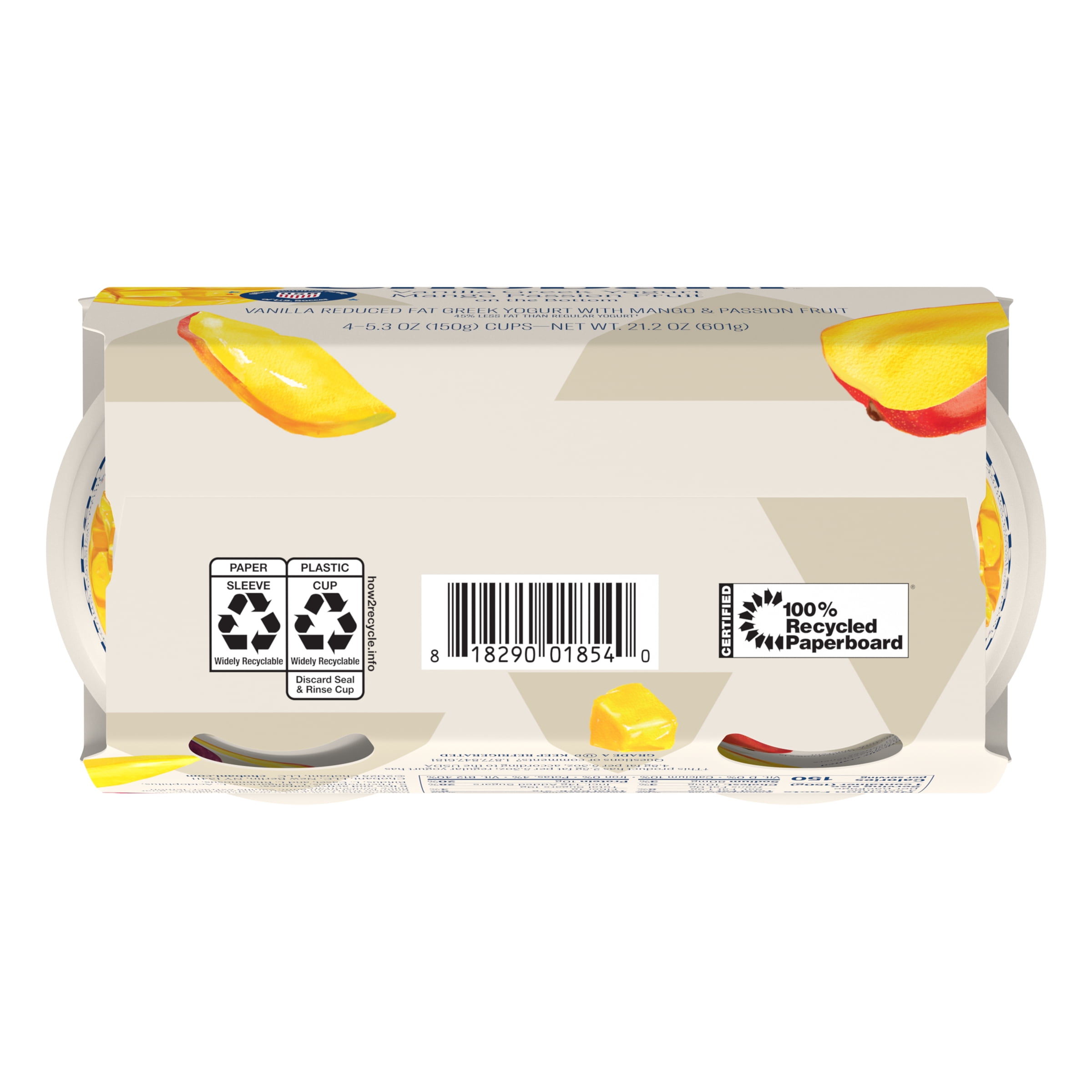 Chobani Low-Fat Vanilla Greek Yogurt with Mango Passion Fruit on The Bottom 5.3 oz, 4 pack