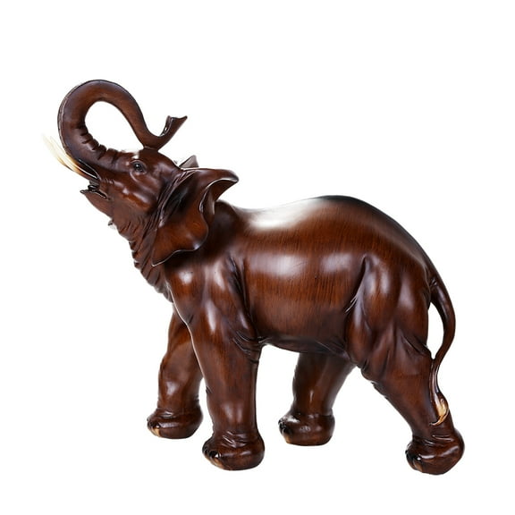 Feng Shui Wood Finish Lucky Elephant Figurine For Protection Fortune Wisdom and Fertility Auspicious Decor 14H