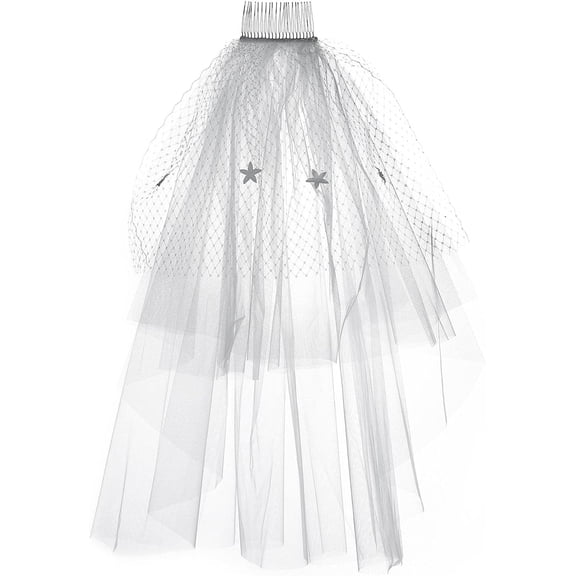 Short Women's Wedding Veil 3 Tier Lace Veil Bridal Tulle Veil White Face Veil for Brides with Comb