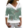 thumbnail image 2 of Aujourd'hui Réduction! Aqestyerly Hauts de Noël pour Femmes Liquidation Pull Imprimé Col en V Manches Longues, 2 of 3