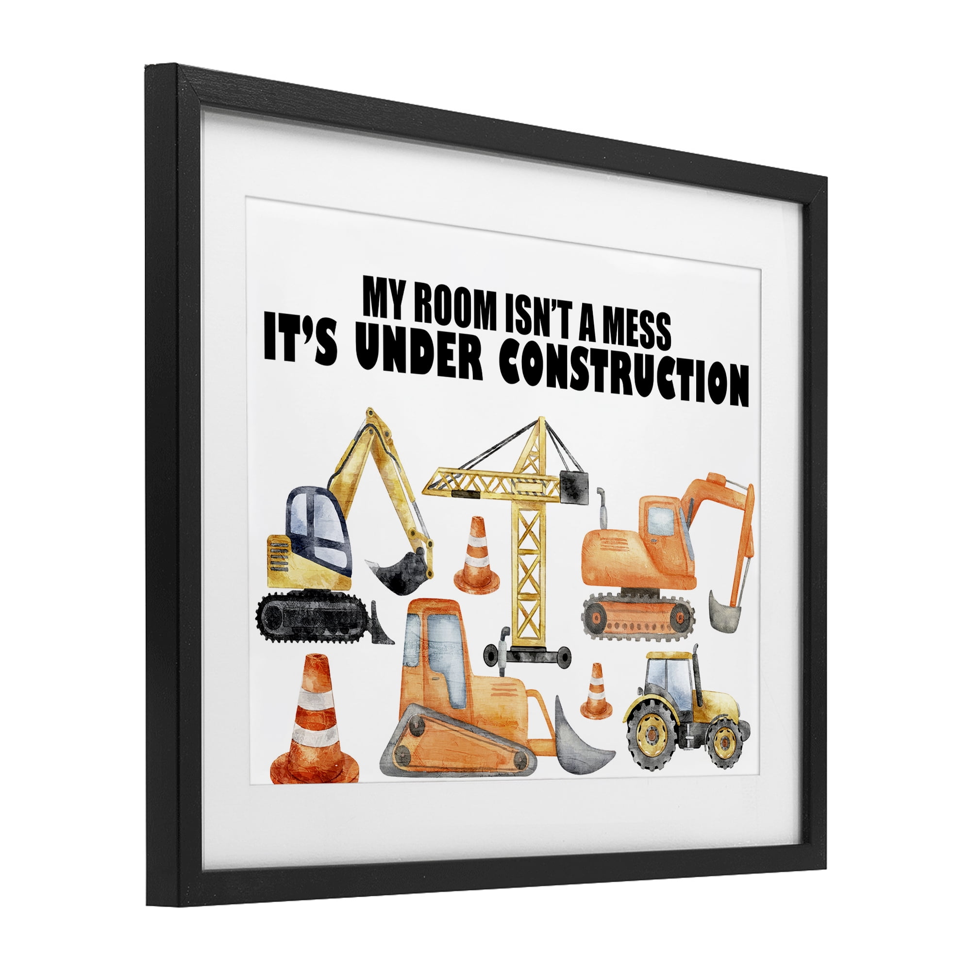 Not A Mess Under Construction Black Framed Print Under Glass, design by Kim Allen