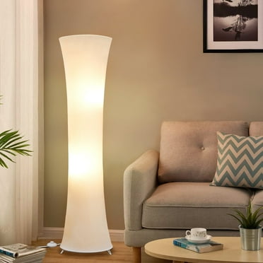 NATYSWAN 46“ Floor Lamp for Living Room, 3 Color Temperature Led Column Floor Lamp Standing Lamp Corner Floor Lamp for Bedroom, Office& Living Room-White Fabric Lampshade, Bulbs Include