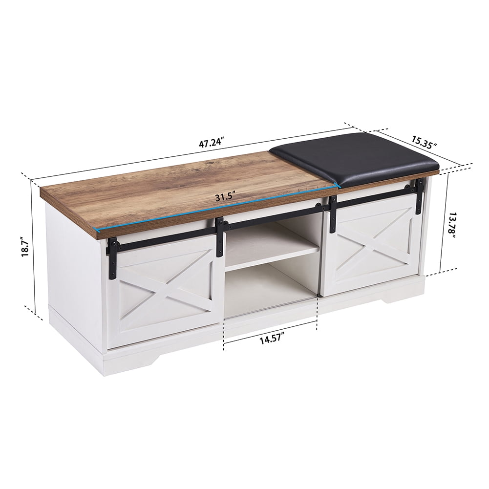 Kadyn 47 Inch Storage Bench, Modern Farmhouse Sliding X Barn Door Litterbox Bench with Entry Cutout and Adjustable Shelves, Shoe Bench for Entryway,White Kadyn 47 Inch Storage Bench, Modern Farmhouse Sliding X Barn Door Litterbox Bench with Entry Cutout and Adjustable Shelves, Shoe Bench for Entryway,White