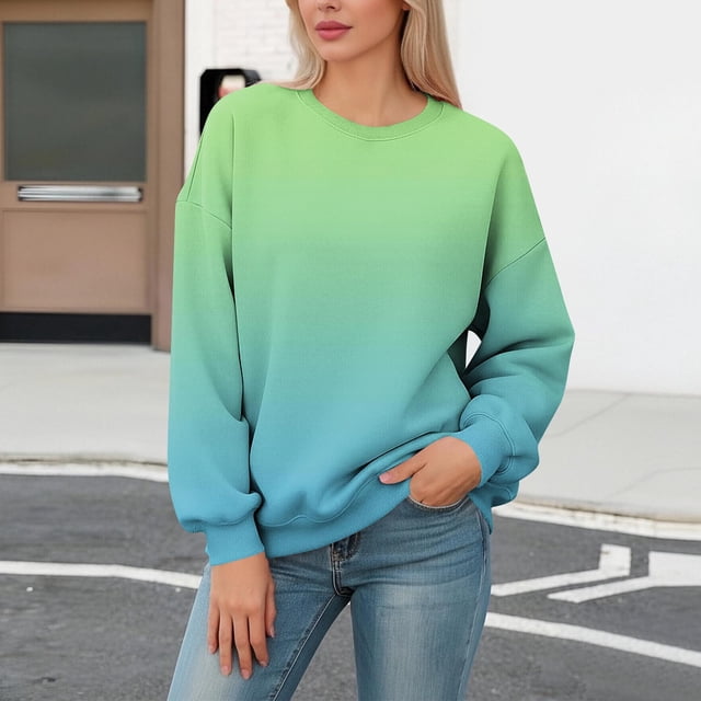 Xuyuer Women's Fashion Printed Long Sleeve Loose Blouse, Round Neck Hoodless Sweatshirt for Casual Spring Wear, Weekend Outings and Cozy Layering