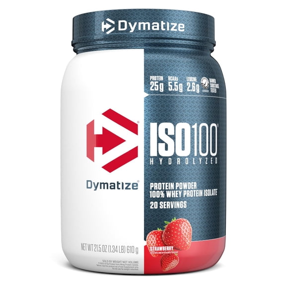 Dymatize ISO100 Hydrolyzed Whey Isolate Protein Powder, 25g Protein, Strawberry, 20 Servings