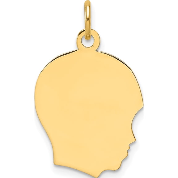 14K Yellow Gold Plain Medium .009 Gauge Facing Right Engravable Boy Head Charm (Width 15.3) (Length 23.3) - Jbsp