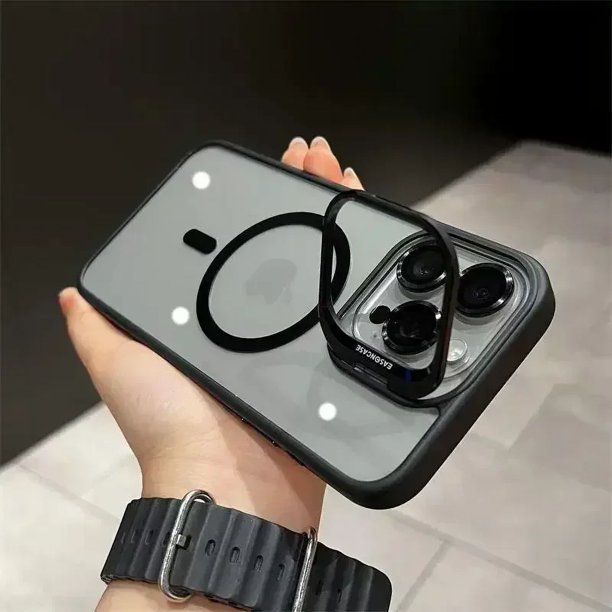 Magsafe-funda de teléfono con soporte de protección de lente magnética para IPhone 11, 12, 13, 14, 15, 16 Pro Max, cristal de cámara, cubierta de anillo de Metal transparente Black For iphone12