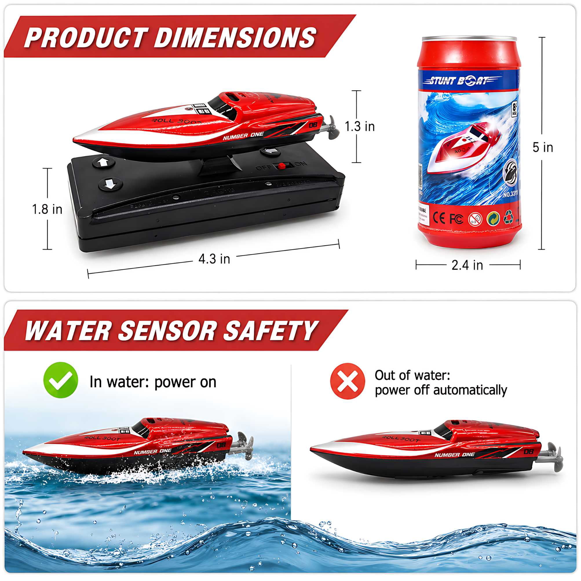 Mini RC Boat 2.4Ghz Remote Control Speedboat for Pools and Lakes 360° Rotating Stunt Water Toy for Kids Boys Girls, Red