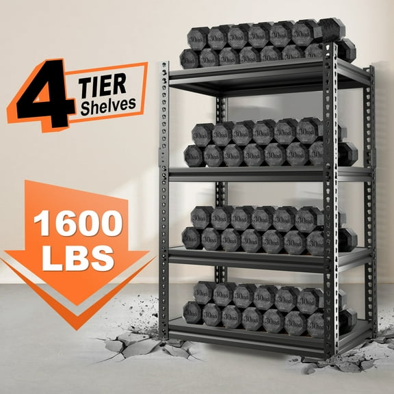 Slsy Garage Storage Shelves, Adjustable 4-Tier Metal Heavy Duty Shelving, Utility Storage Rack for Garage Organization Warehouse Shelf Rack, 31.5"Wx16.2"Dx63"H, 1600 lbs
