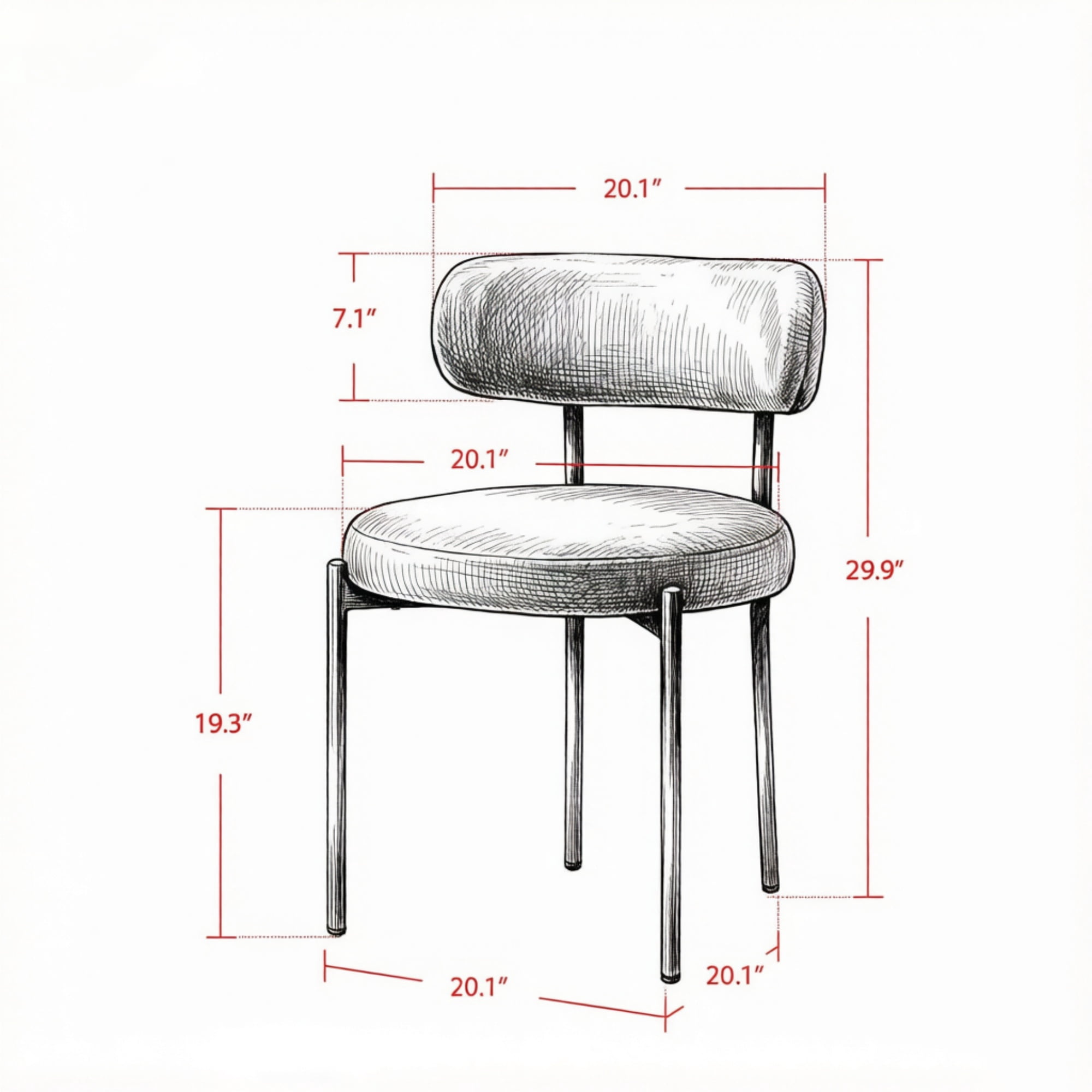 All-in-One 4-Piece Modern Round Upholstered Kitchen Chairs, Curved Backrest, Soft Thick Cushion Dining Set, Gray（Only chairs）